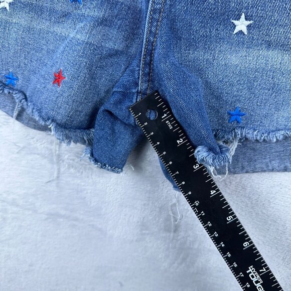 No Boundaries Cut Off Shorts Stars Embroidered High Rise Denim Blue Women SZ 11 - Picture 7 of 9